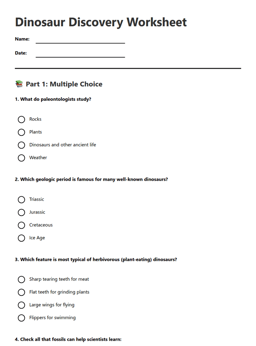 Dinosaur Discovery Worksheet