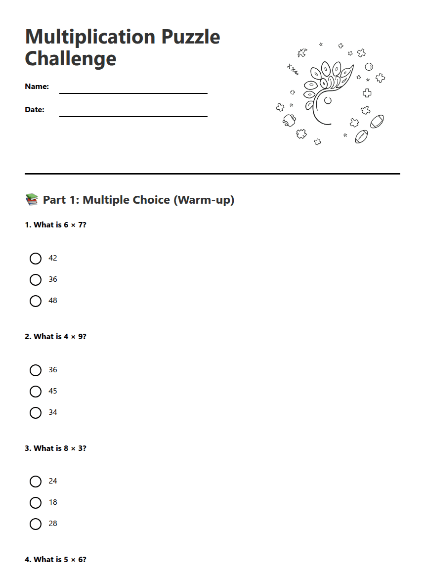 Multiplication Puzzle Challenge worksheet preview
