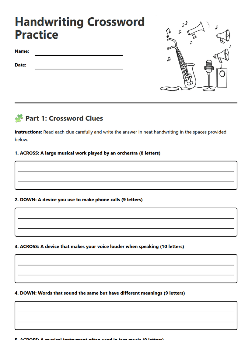 Handwriting Crossword Practice
