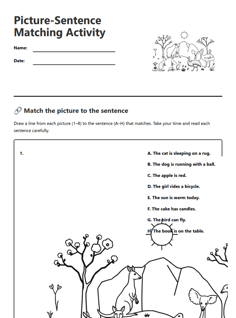 Picture-Sentence Matching Activity
