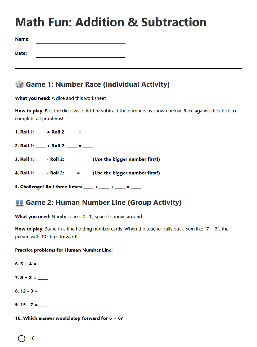 Math Fun: Addition & Subtraction