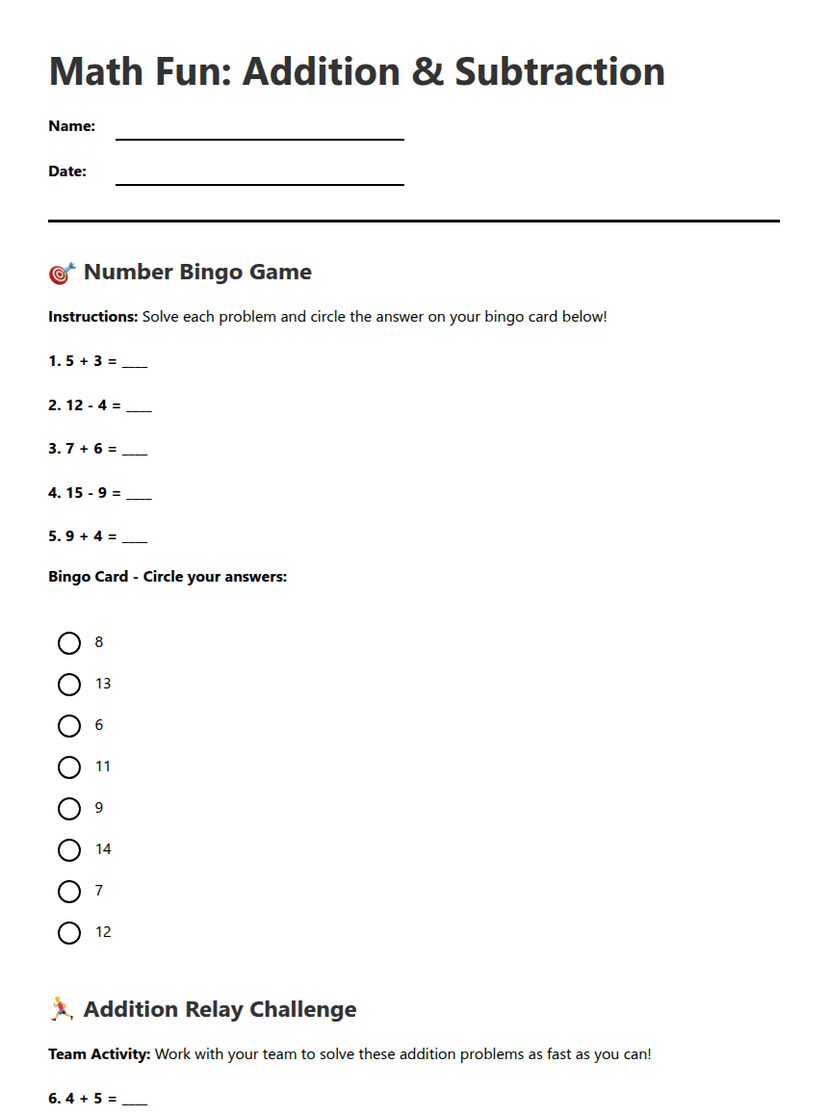 Math Fun: Addition & Subtraction