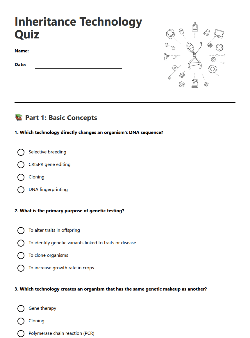 Inheritance Technology Quiz worksheet preview