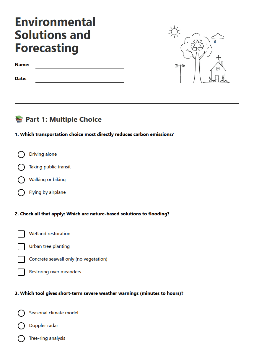 Environmental Solutions and Forecasting worksheet preview