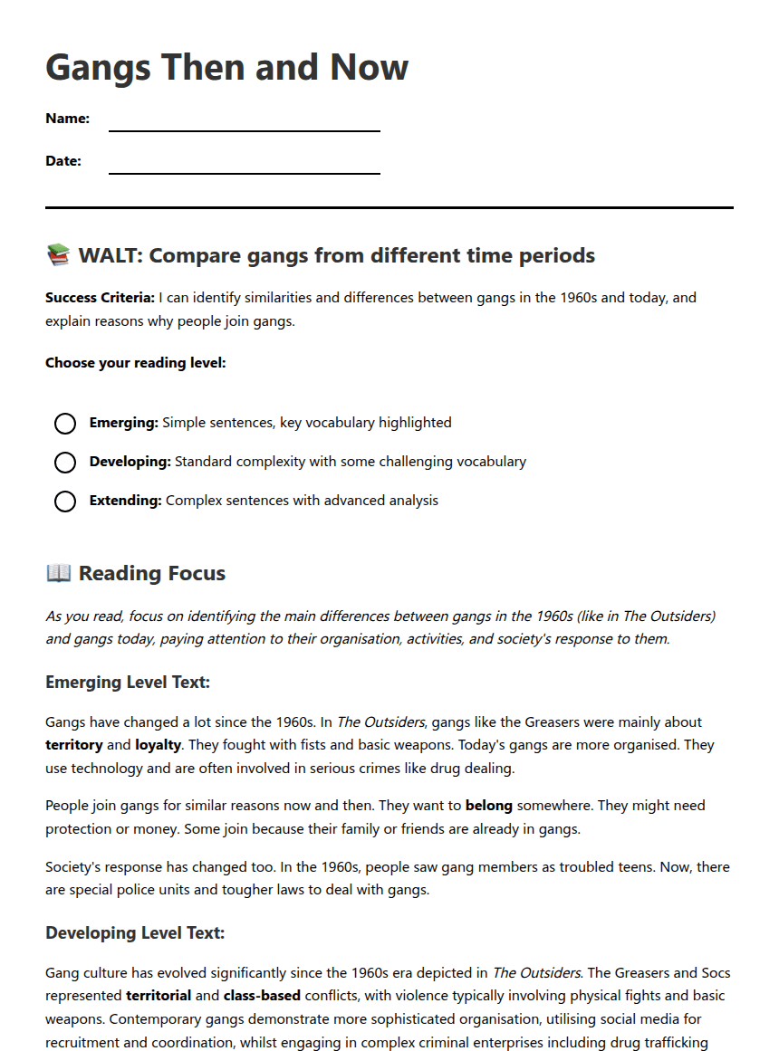 Gangs Then and Now worksheet preview