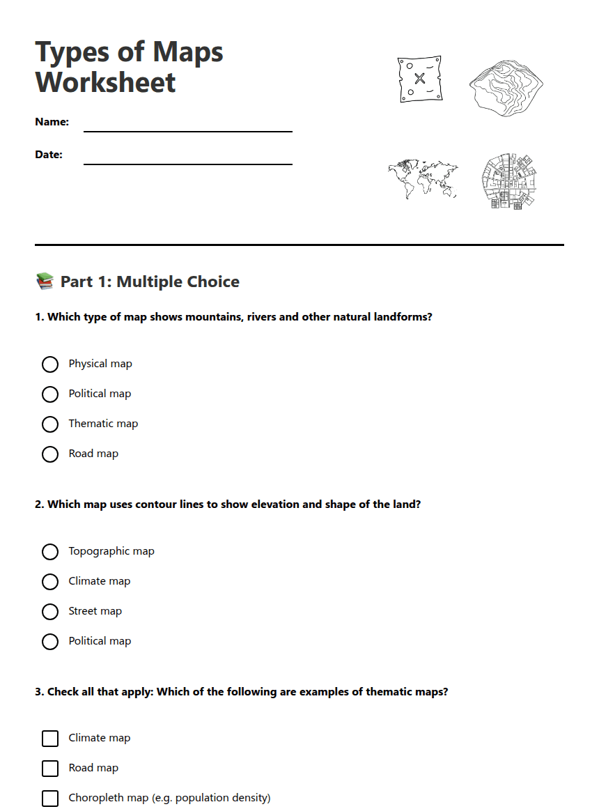 Types of Maps Worksheet worksheet preview