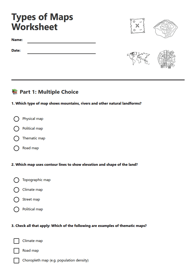 Types of Maps Worksheet