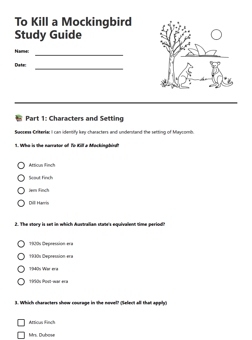 To Kill a Mockingbird Study Guide worksheet preview