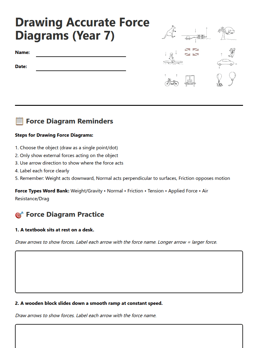 Force Diagram Practice Year 7 worksheet preview