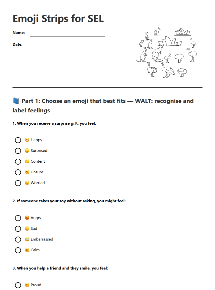 Emoji Strips for SEL worksheet preview