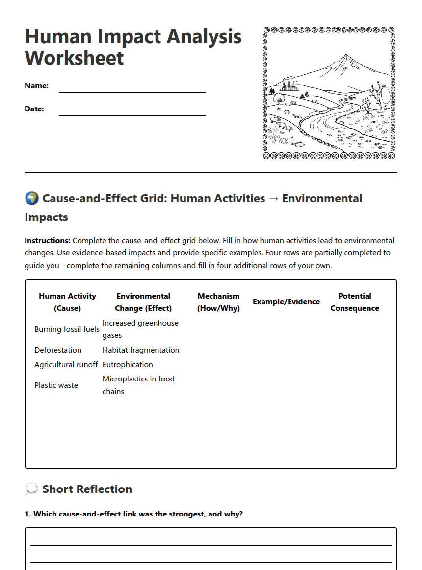 Human Impact Analysis Worksheet worksheet preview