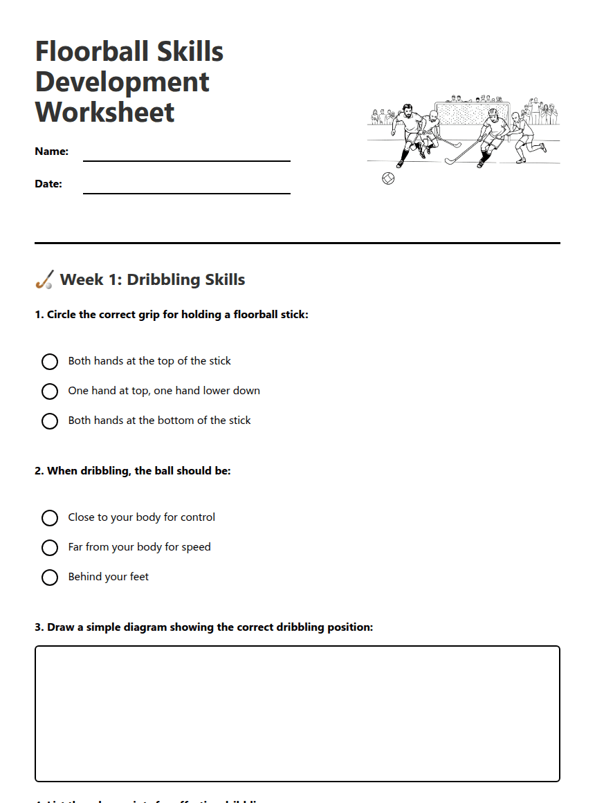 Floorball Skills Development Worksheet worksheet preview