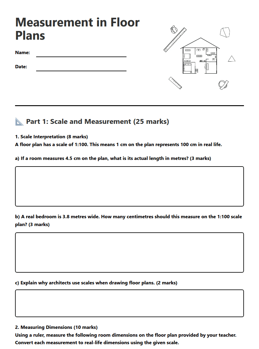 Measurement in Floor Plans worksheet preview