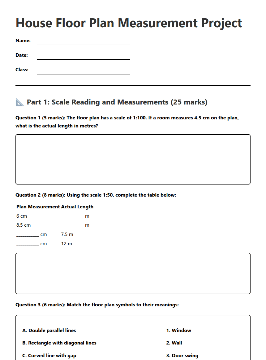 House Floor Plan Measurement worksheet preview