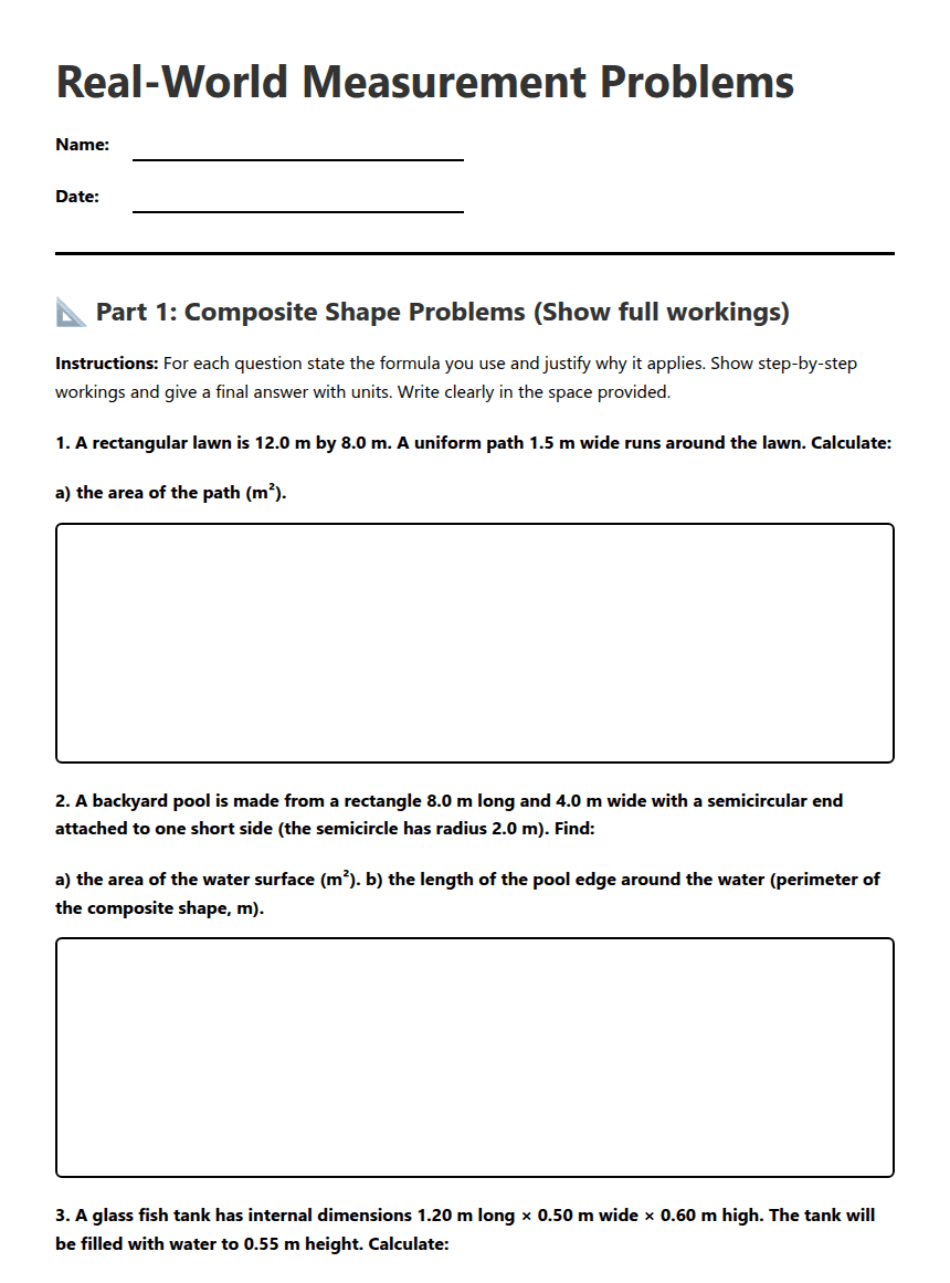 Real-World Measurement Problems worksheet preview