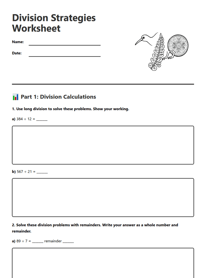 Division Strategies Worksheet