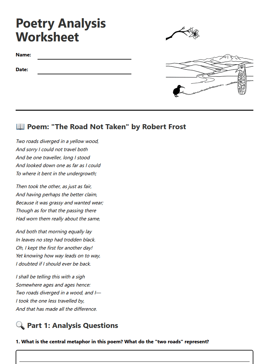 Poetry Analysis Worksheet worksheet preview