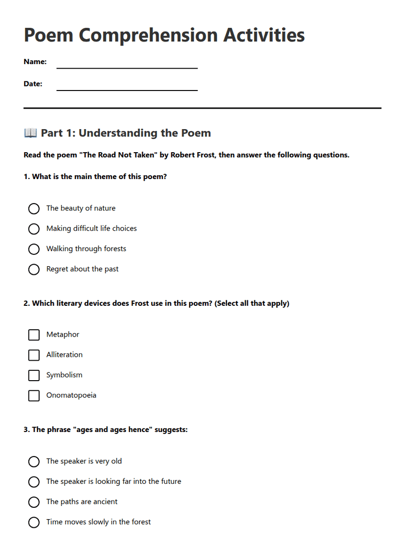 Poem Comprehension Activities