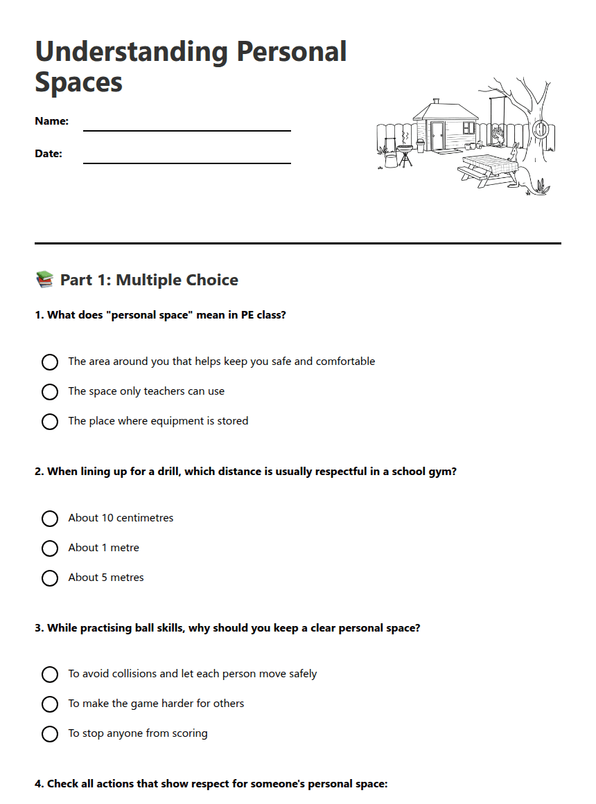 Understanding Personal Spaces worksheet preview
