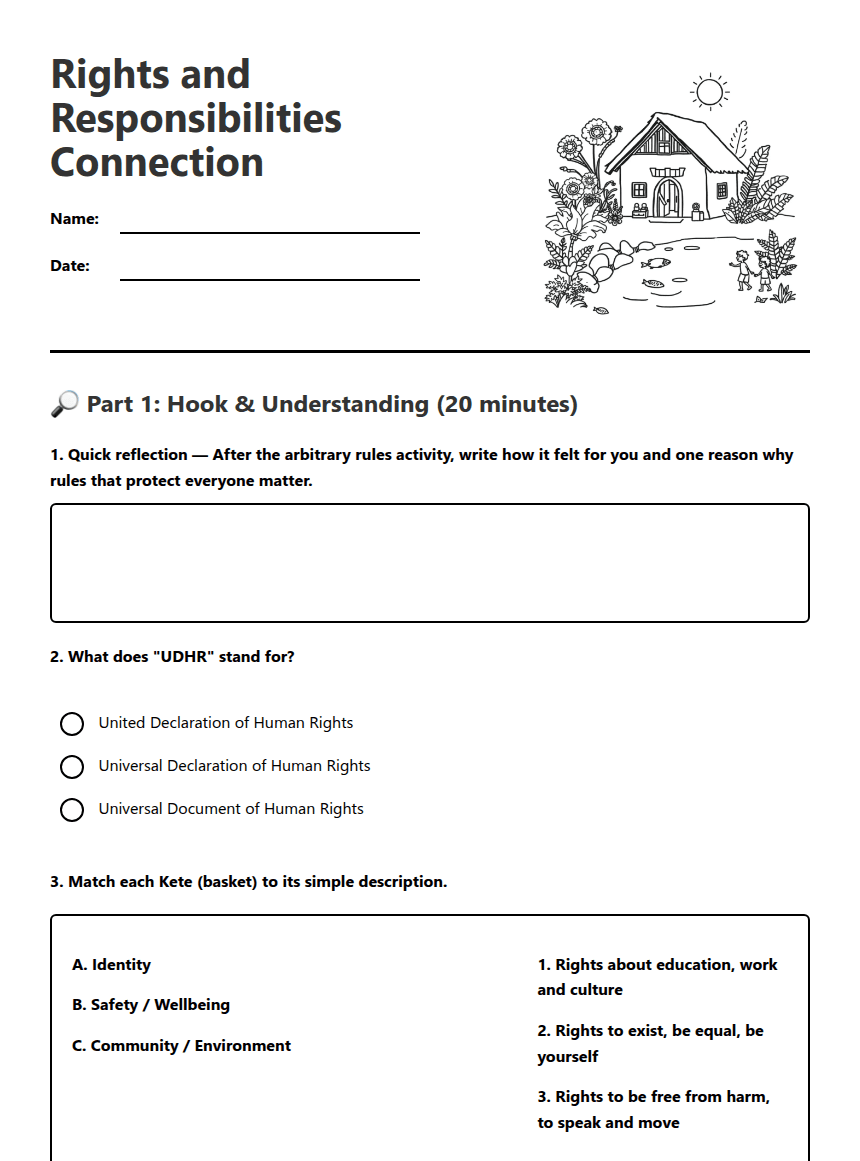 Rights and Responsibilities Connection worksheet preview