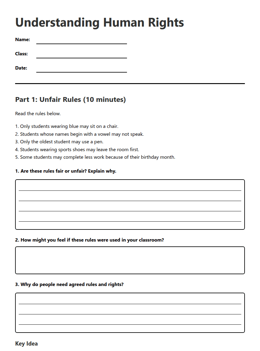 Understanding Human Rights worksheet preview