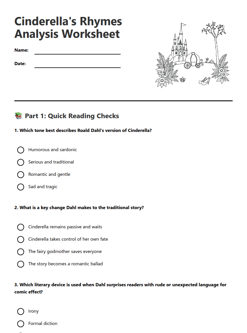 Cinderella's Rhymes Analysis Worksheet worksheet preview