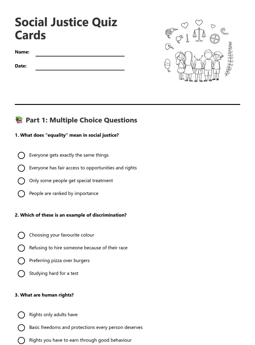 Social Justice Quiz Cards