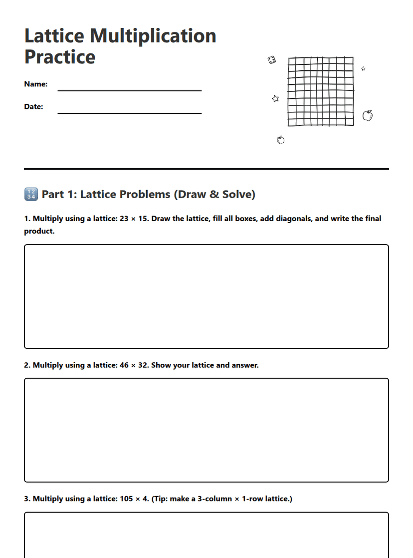 Lattice Multiplication Practice