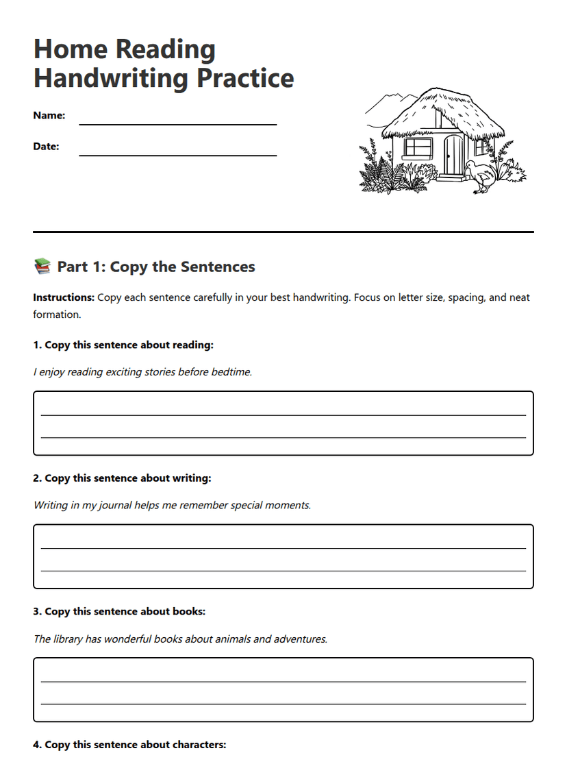 Home Reading Handwriting Practice