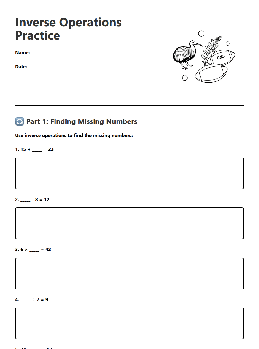 Inverse Operations Practice worksheet preview