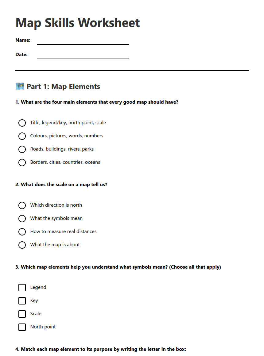 Map Skills Worksheet worksheet preview