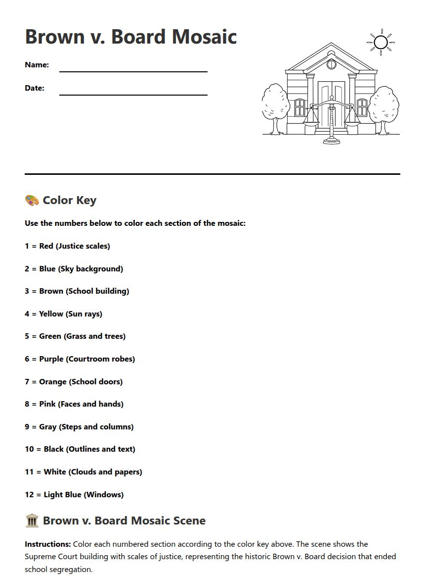 Brown v. Board Mosaic worksheet preview