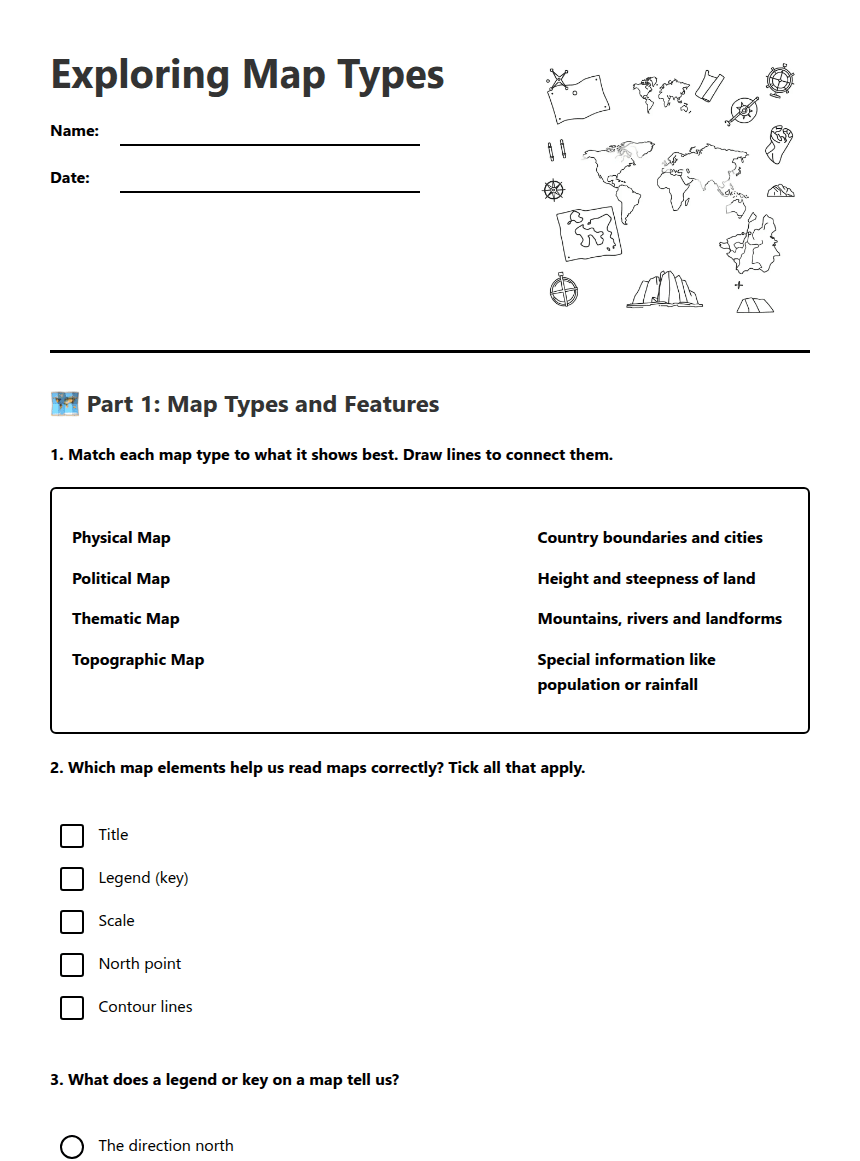 Exploring Map Types worksheet preview