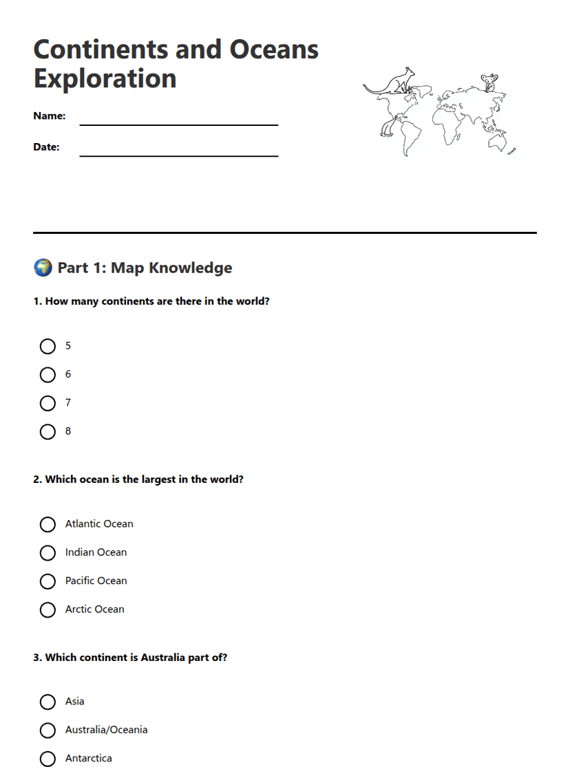 Continents and Oceans Exploration