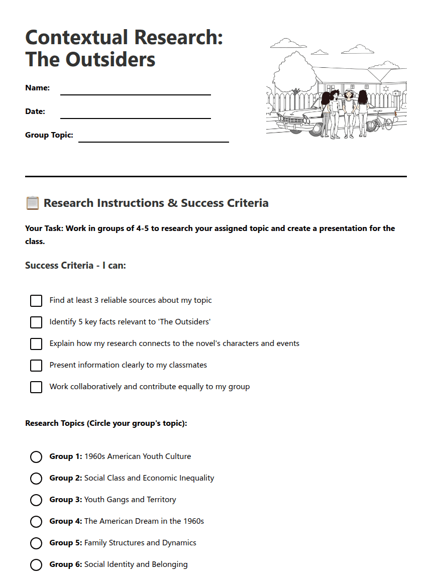 Contextual Research: The Outsiders worksheet preview