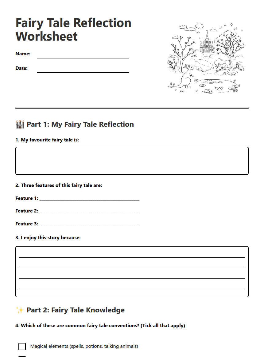 Fairy Tale Reflection Worksheet worksheet preview