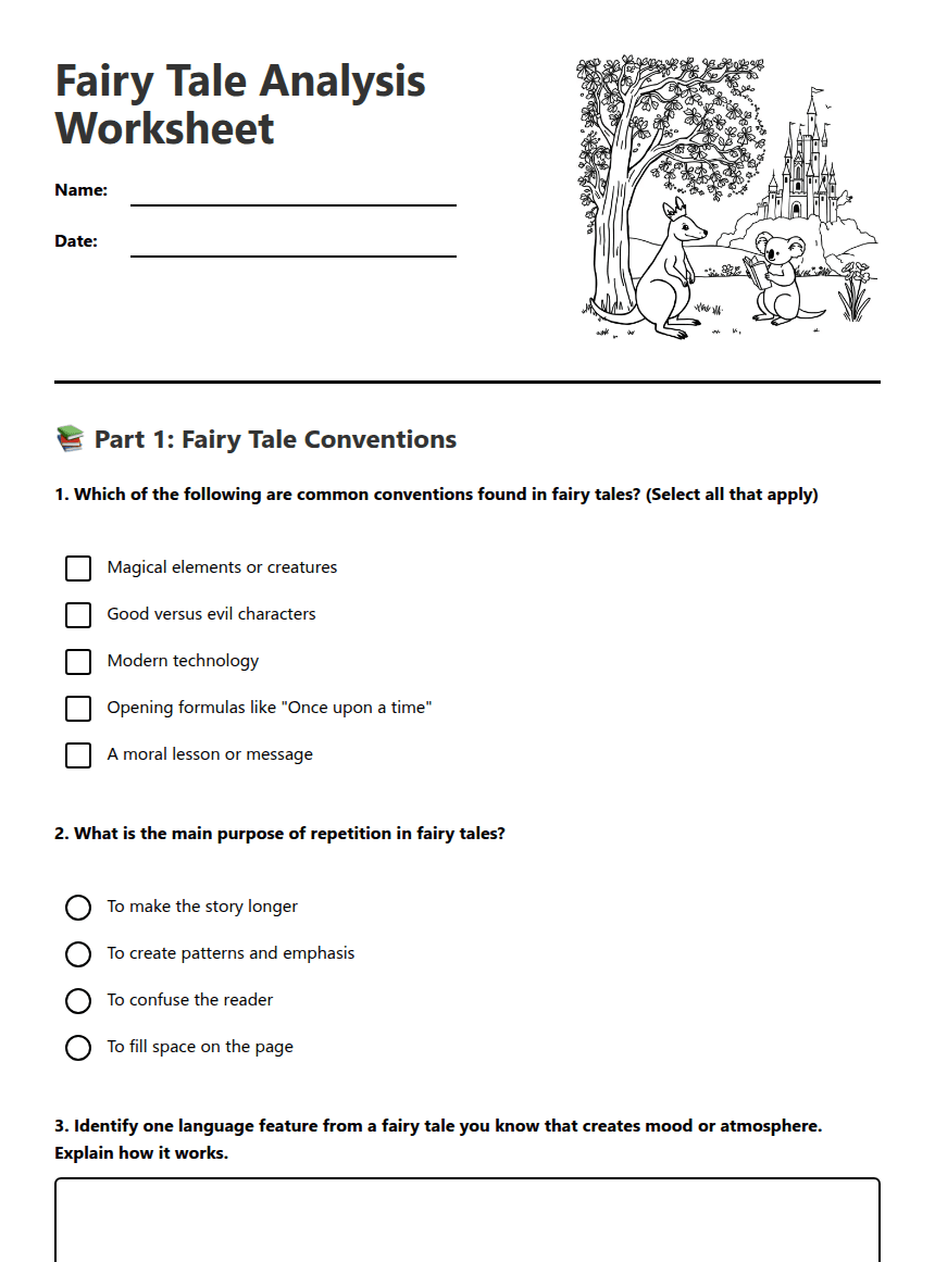Fairy Tale Analysis Worksheet worksheet preview