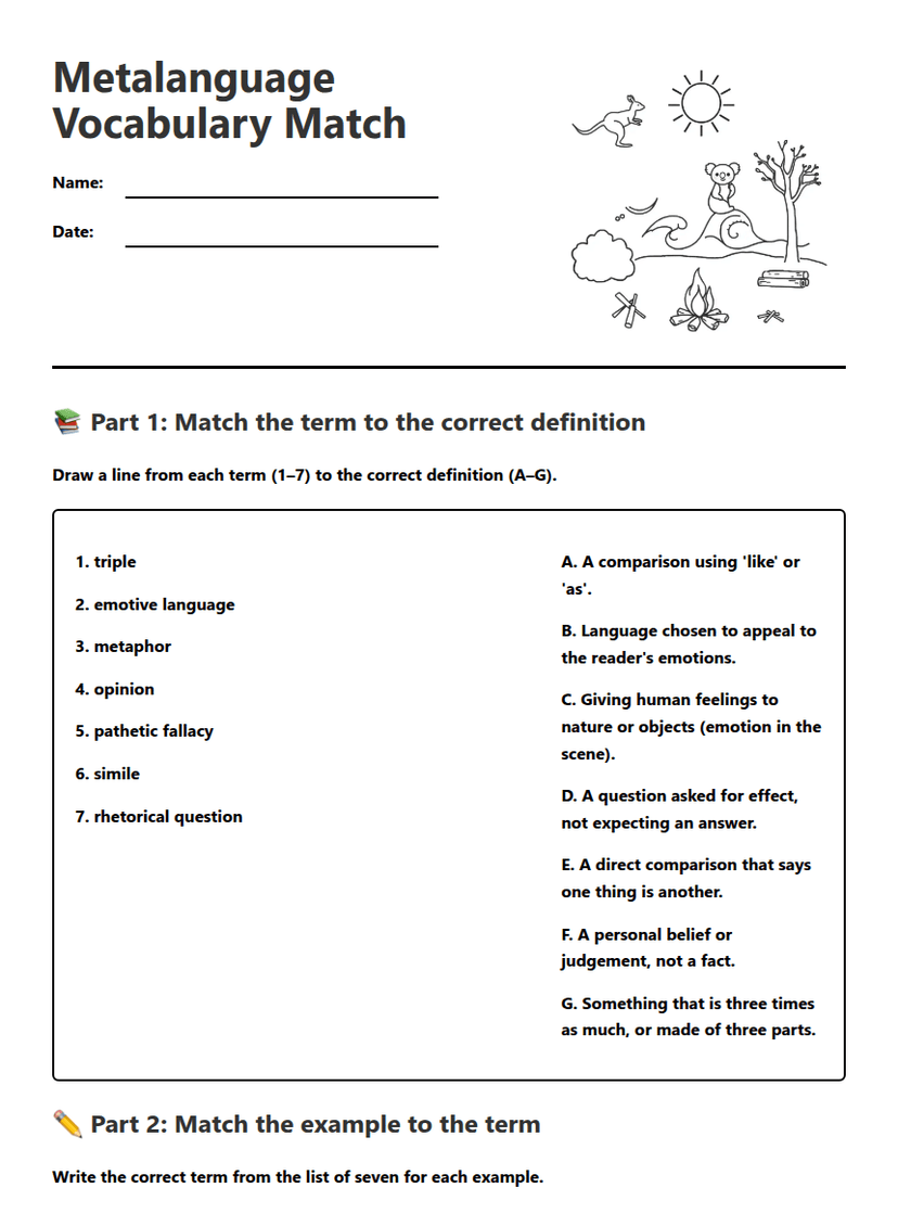 Metalanguage Vocabulary Match