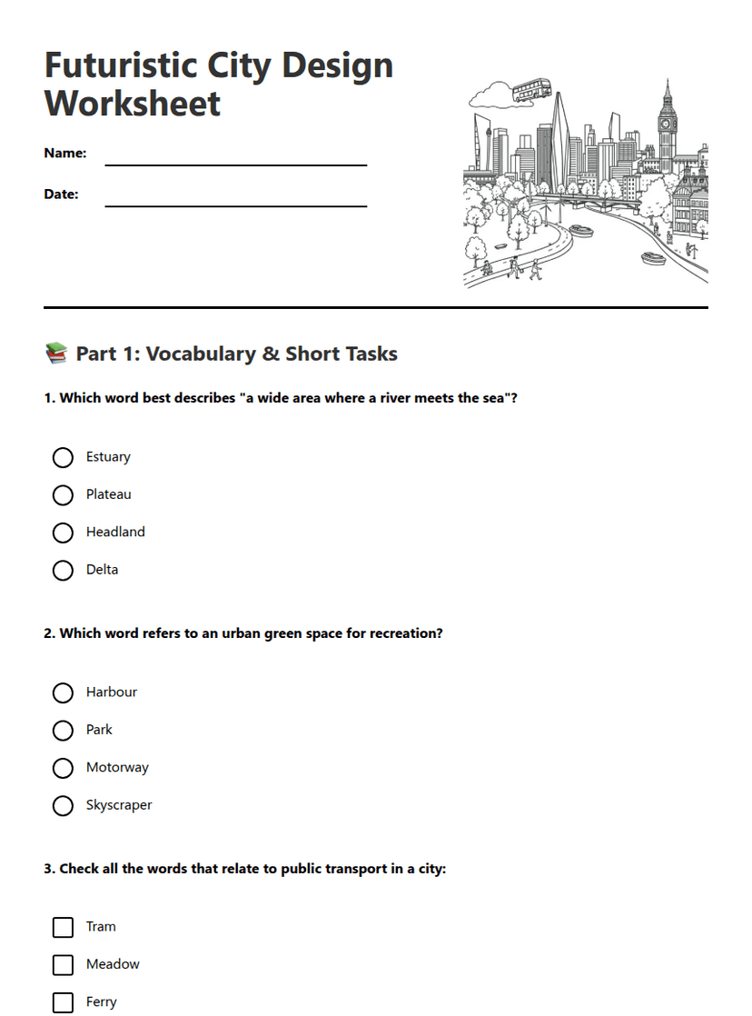 Futuristic City Design Worksheet