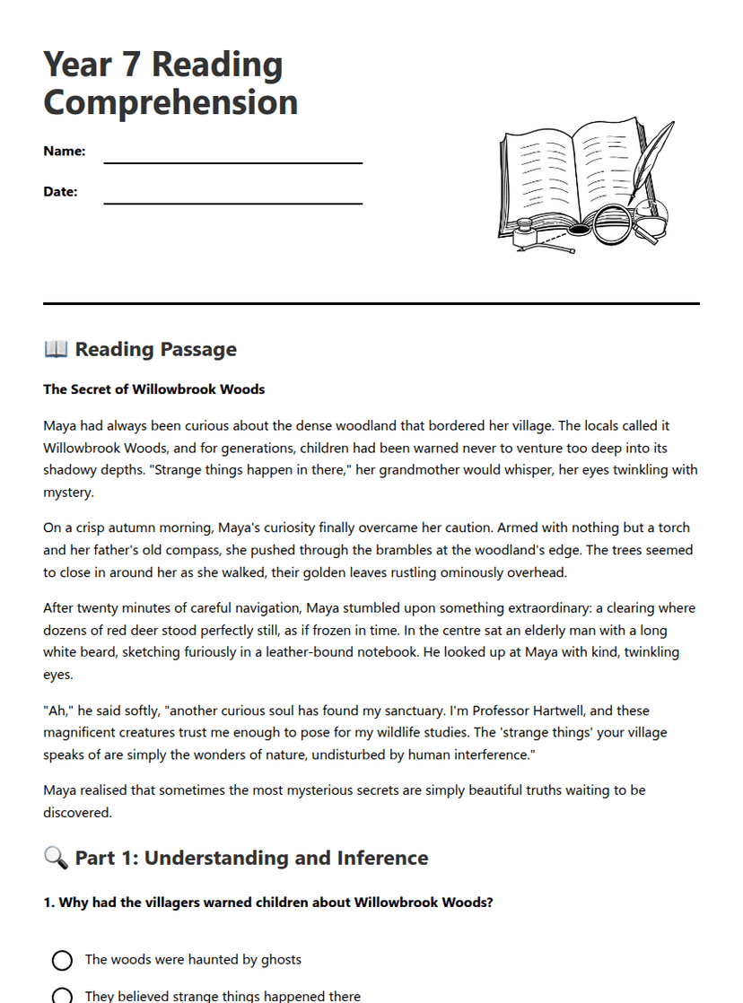 Year 7 Reading Comprehension