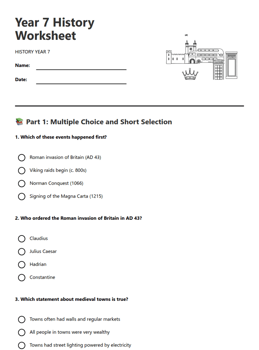 Year 7 History Worksheet
