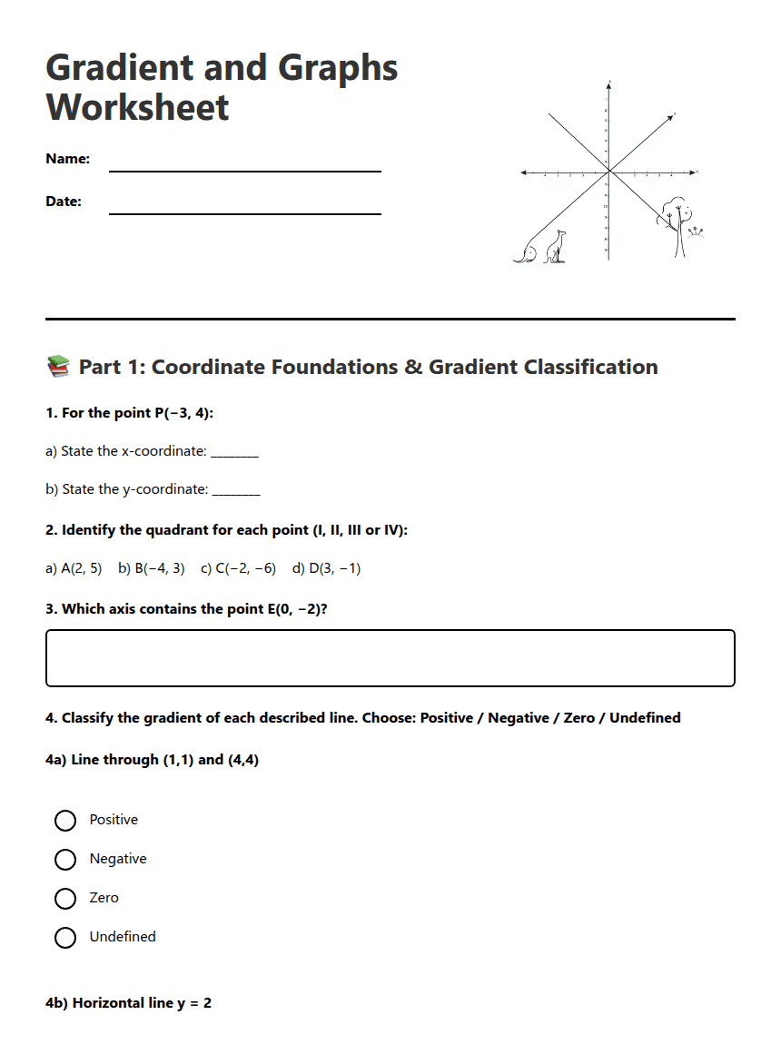 Gradient and Graphs Worksheet worksheet preview