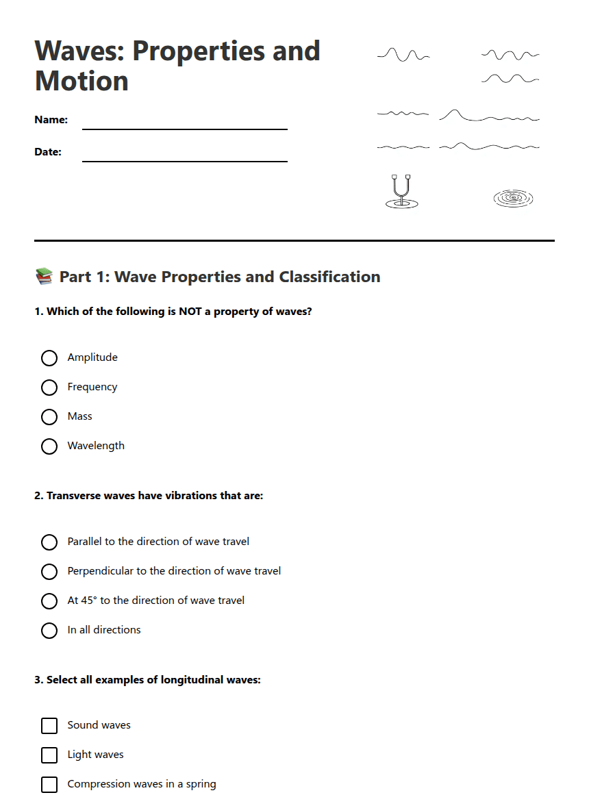 Waves: Properties and Motion worksheet preview