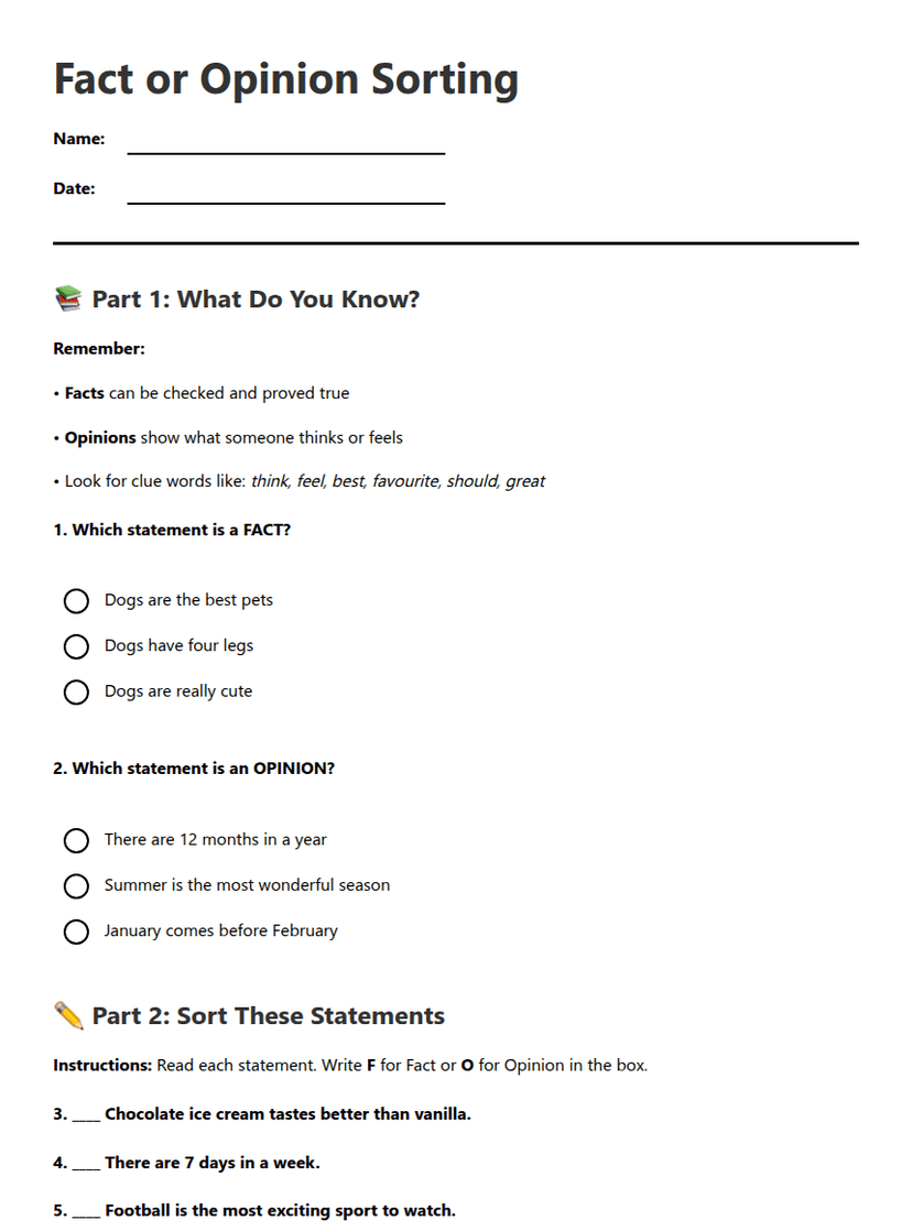 Fact or Opinion Sorting