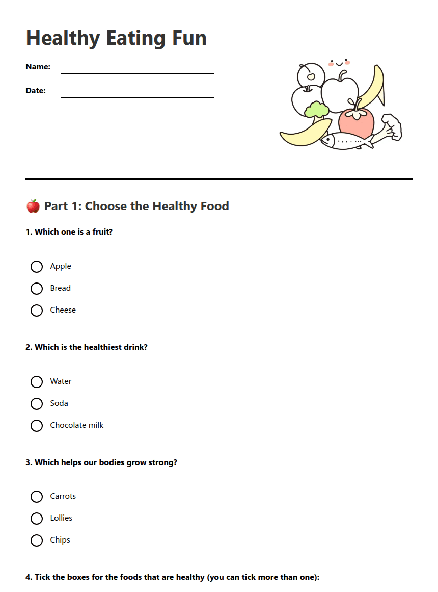 Healthy Eating Fun worksheet preview