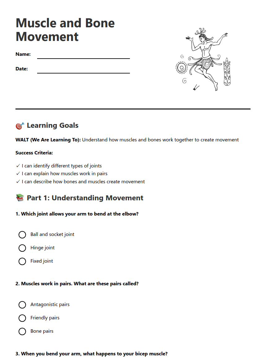 Muscle and Bone Movement worksheet preview