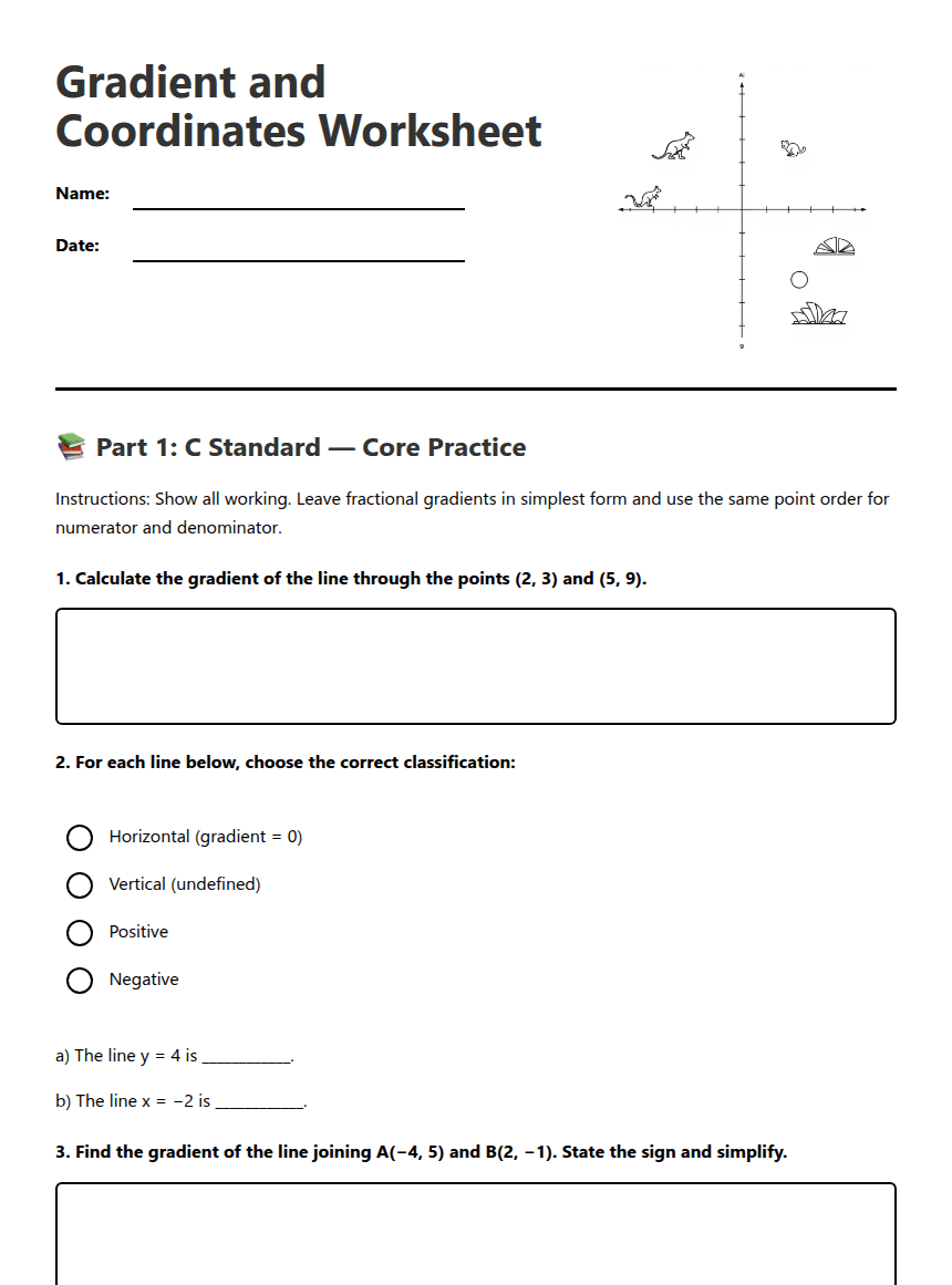 Gradient and Coordinates Worksheet worksheet preview