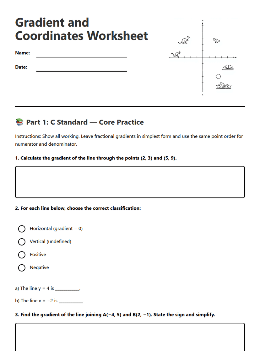 Gradient and Coordinates Worksheet