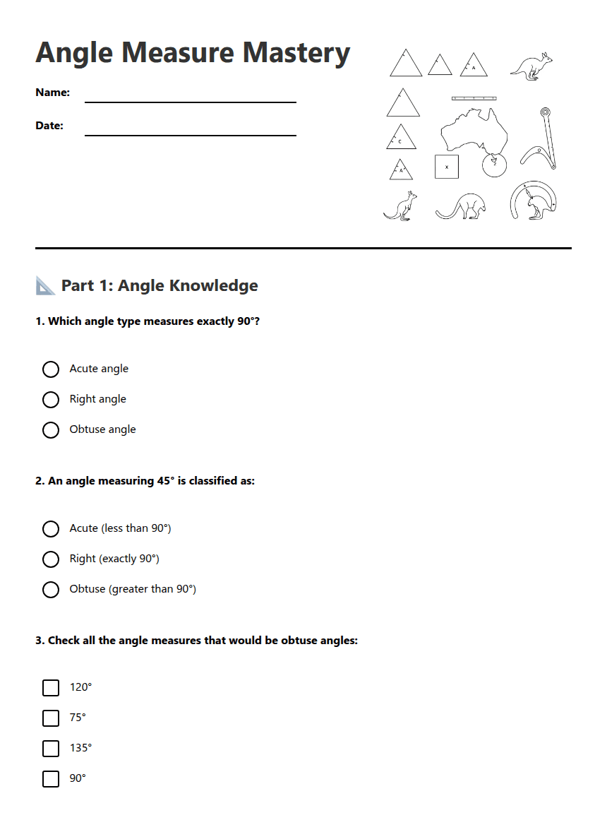 Angle Measure Mastery worksheet preview