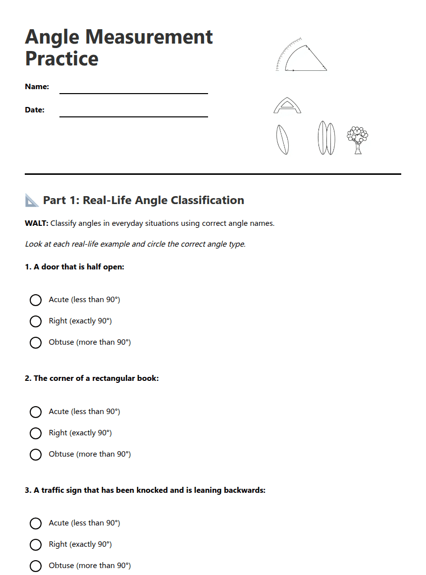 Angle Measurement Practice worksheet preview